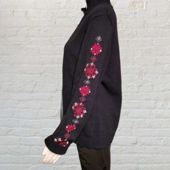 1/4 zip, navy sweater with snowflakes by Karen Scott - Picture 1 of 10